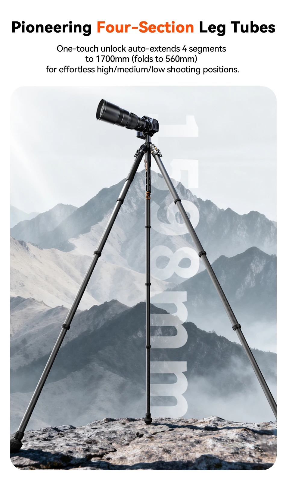 - T1/T1S/T1S V5 Snap-Open Carbon Fiber Video and Photo Tripod 4 Section Legs Adj