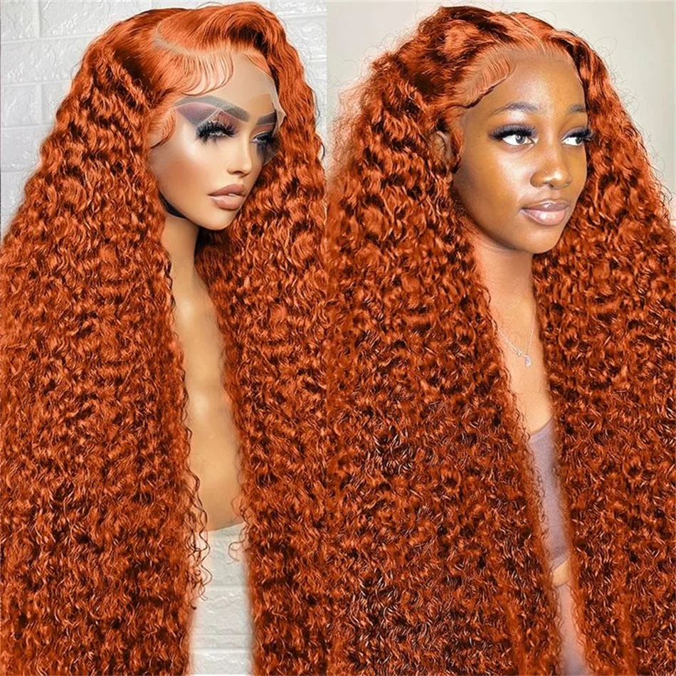 

Orange Ginger Lace Front Wig Curly Human Hair Wigs For Women 30Inch Deep Wave HD Frontal Wig 13x4 Lace Front Human Hair Wig Sale