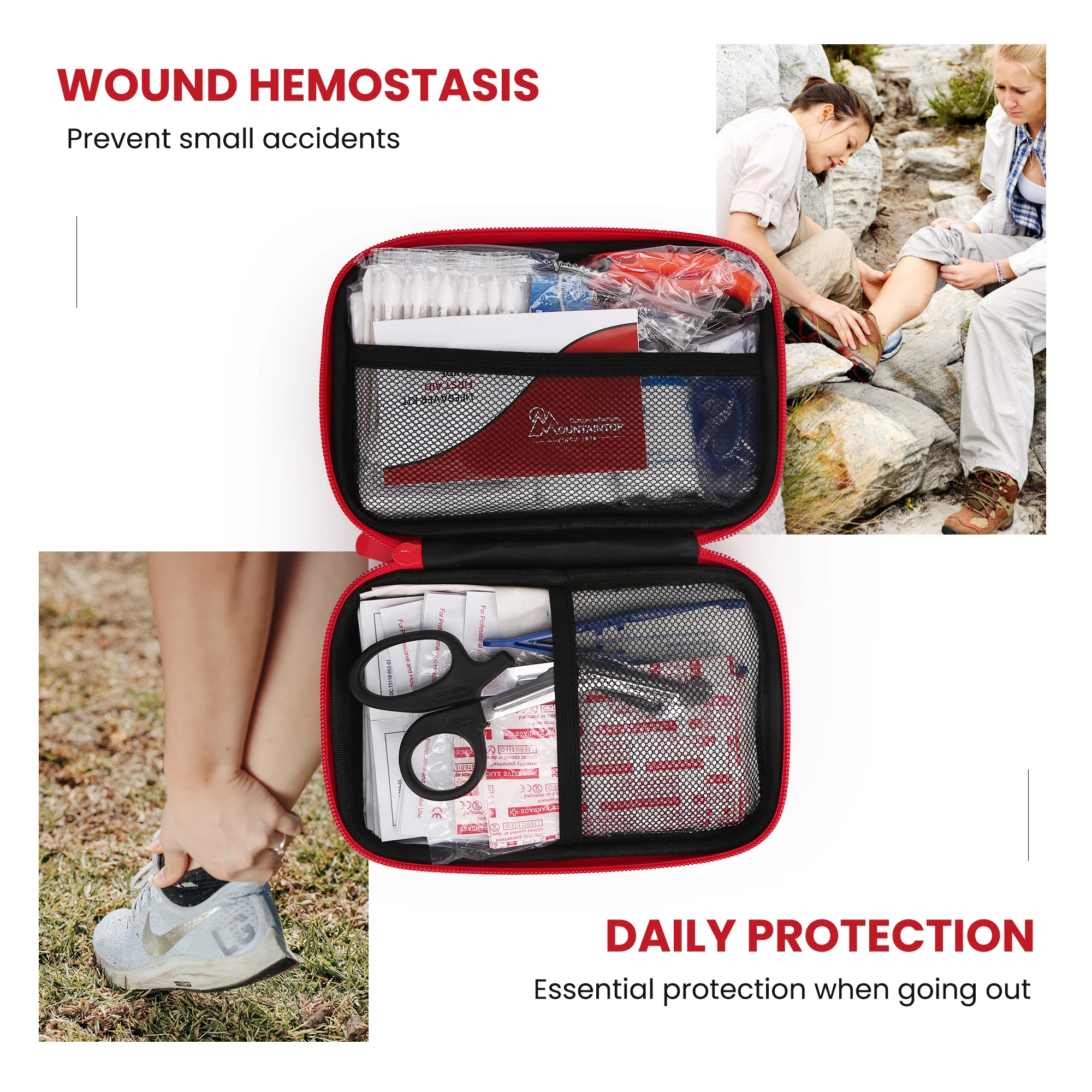 MOUNTAINTOP First Aid Kit Emergency Kit Small Outdoor Survival Kit for Sports Travel Hiking Camping Emergency (Red)
