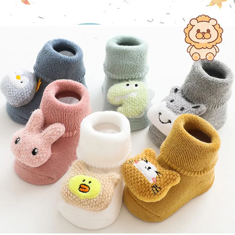 Autumn Winter Soft Thicken Cotton Warm Baby Girls Socks Newborn Solid Color Cartoon Animal Doll Infant Boy Anti Slip Floor Sock
