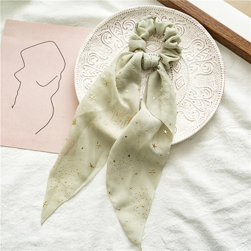 

Big Ribbon Bow Hair Scrunchies Shiny Star Hair Scrunchies For Women Elastic Hair Band Sweet Chiffon Ponytail Ribbon Headwear New