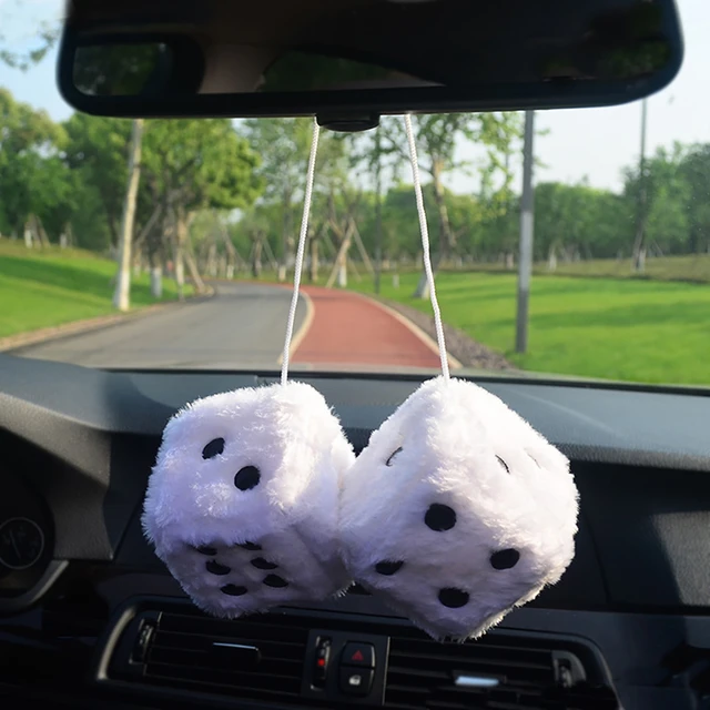 1 Pair Auto Blue Fuzzy Dice Front Car Plush Hanging Rearview