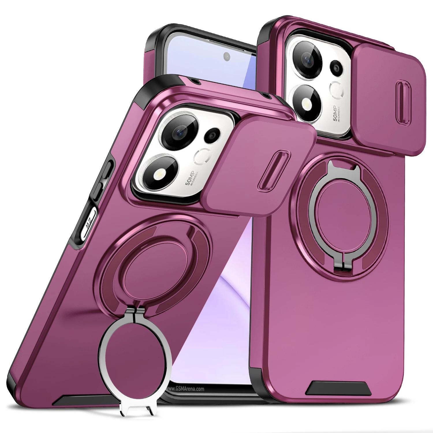 Smart Armor Case with Slide Lens Protector and Magnetic Ring Holder -