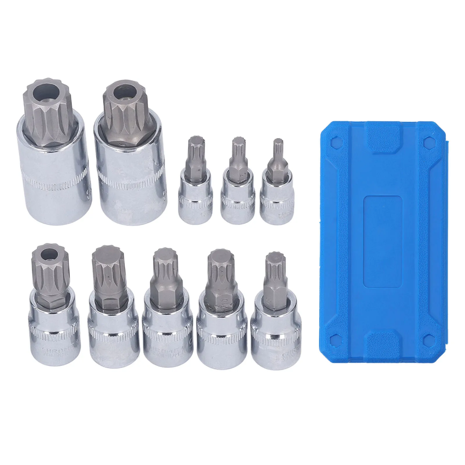 Juego de brocas cuadradas triples, 10 piezas, M4 a M18, 1/4in, 3/8in, 1/2in Drive, CR V, con caja de almacenamiento, herramientas manuales