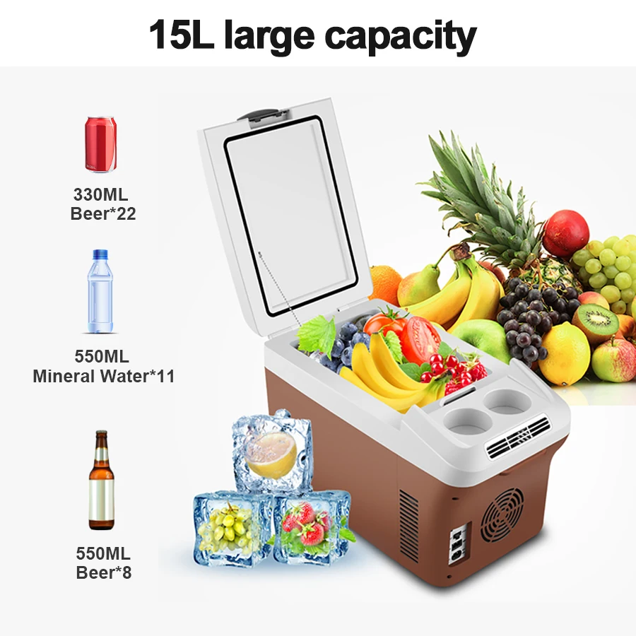 Mini Refrigerator Camping Refrigerator E-ACE 15L Mini Car Fridge Refrigerator Freezer 220V12V 24V Portable Compressor Cooler Box for Camping Picnic Boating Caravan Bar