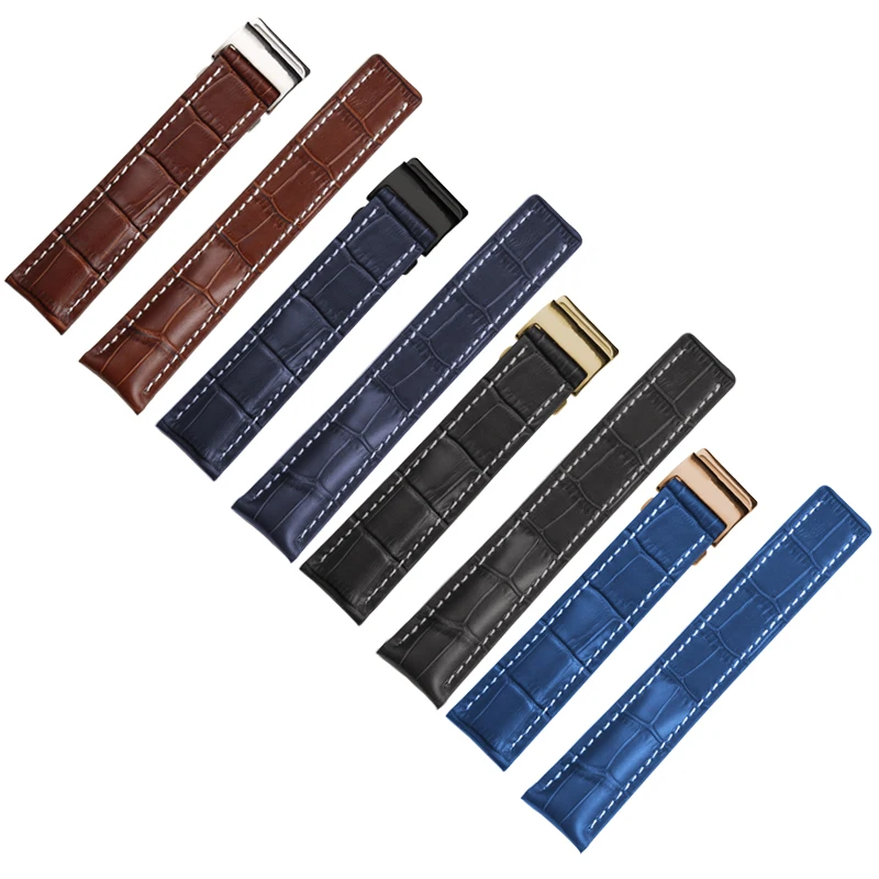 

classical 20 22 24mm black blue brown genuine leather watchband for Breitling deployment clasp strap with full logo