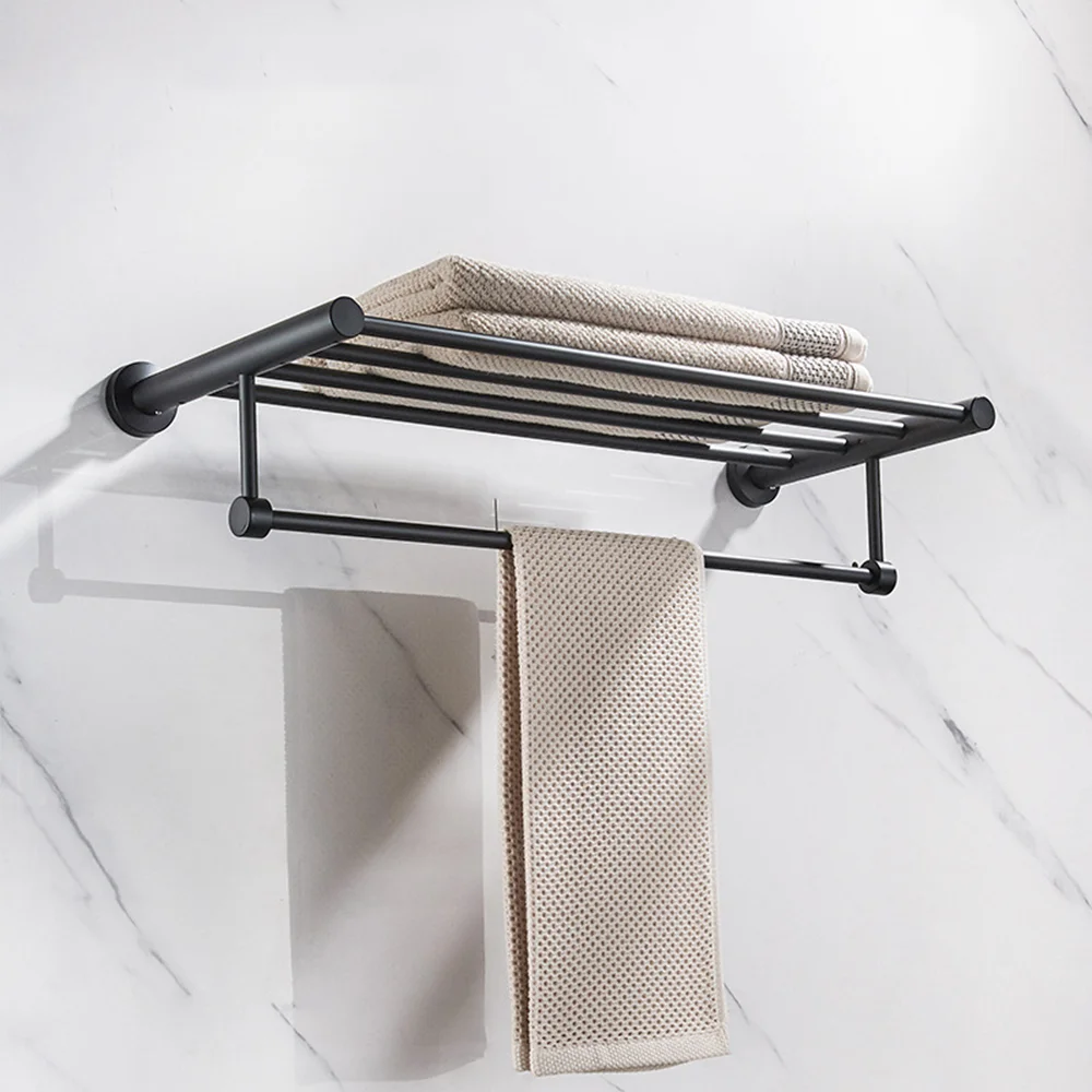 60CM Stainless Steel Wall Mounted Towel Rack Shelf Toilet Bathroom Washroom Storage Rack Holder Household Hanging Bar Rod