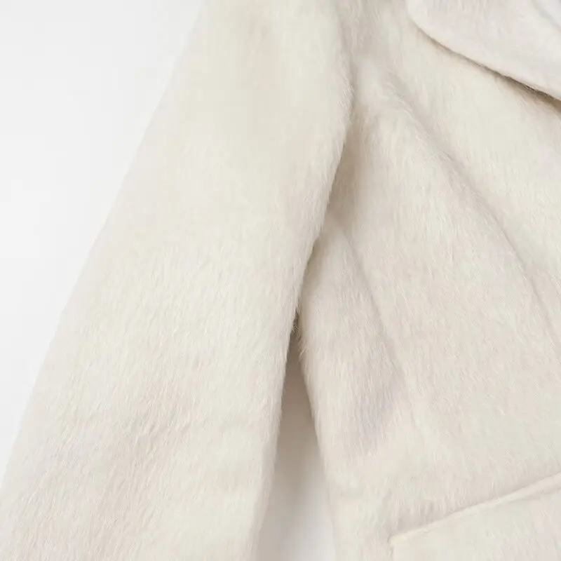 Streetwear Long Hairy Shaggy Blazer Boyfriend Retro Women Back Double Slit Front Pockets Loose Oversized Suit Fashion Coat