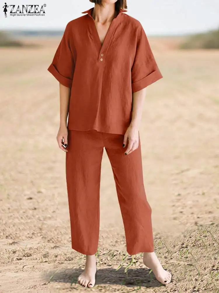 Fashion Solid Tracksuits Zanzea Women Matching Sets Casual Short Sleeve