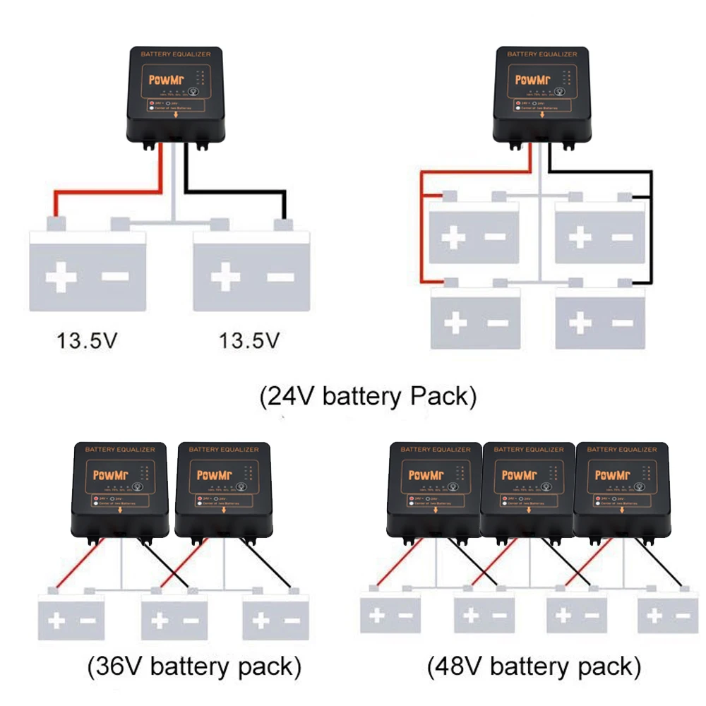 Powmr 24v 48v battery equalizer solar voltage balancer for 49 off