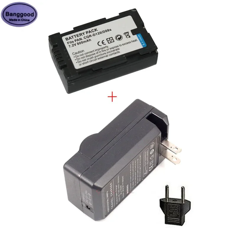 7.2V 800mAh CGRD120 CGR-D120 D08S Camera Battery +AC Charger For Panasonic CGR-D08 CGR-D08A CGR-D08R CGR-D110 CGR-D120A PV-DBP8