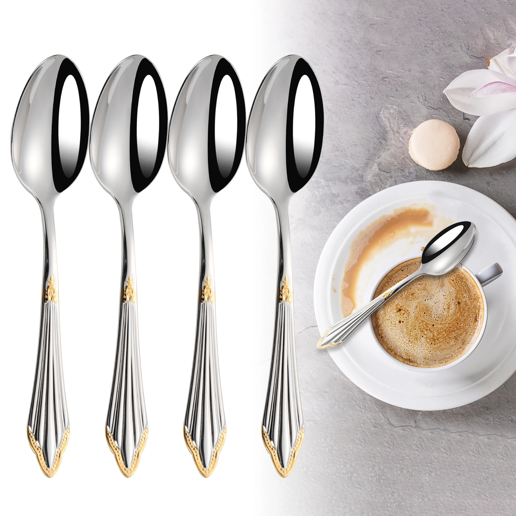 5.5" 2/3/4/5/6 PCS Gold Plated 18-10 Stainless Steel Coffee Spoon Dishwasher Safe Glossy Silver Dessert Espresso Tea Spoon Set