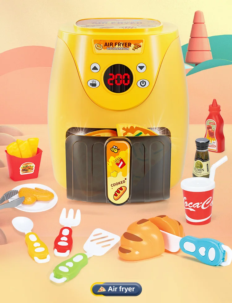 Air Fryer Toys Simulated Kitchen Utensils Color Changing Food Children's Gifts Timers Kitchenware Barbecue Pretend Play Fried