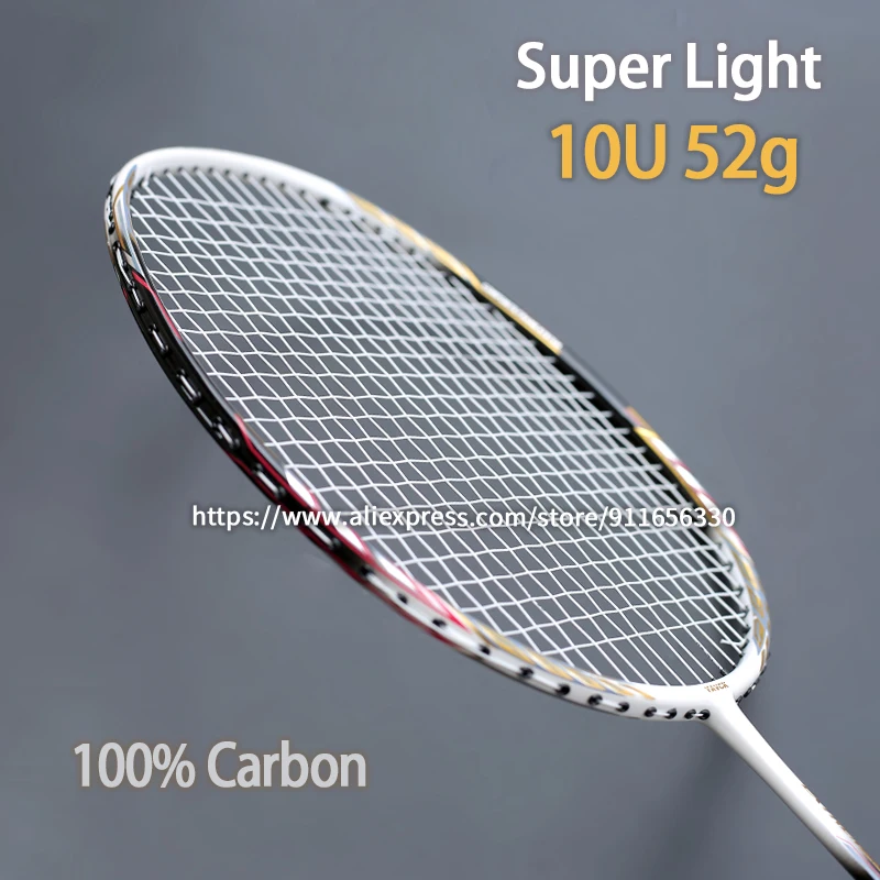 Lightest 10U 52G Full Carbon Fiber Badminton Rackets String Bags G4 Max Tension 30LBS Professional Racquet Sports for Adult