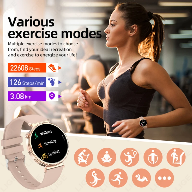 LIGE New Smart Watch Women 1.6 inch 360*360 AMOLED HD Screen GPS IP68 Sports Waterproof Heart rate Monitor Smartwatch Men Gift