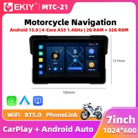 EKIY 7.0" Wireless CarPlay Moto Android Auto Android 13.0 Portable Digital Motorcycle Dashboard GPS Navigation Display Screen