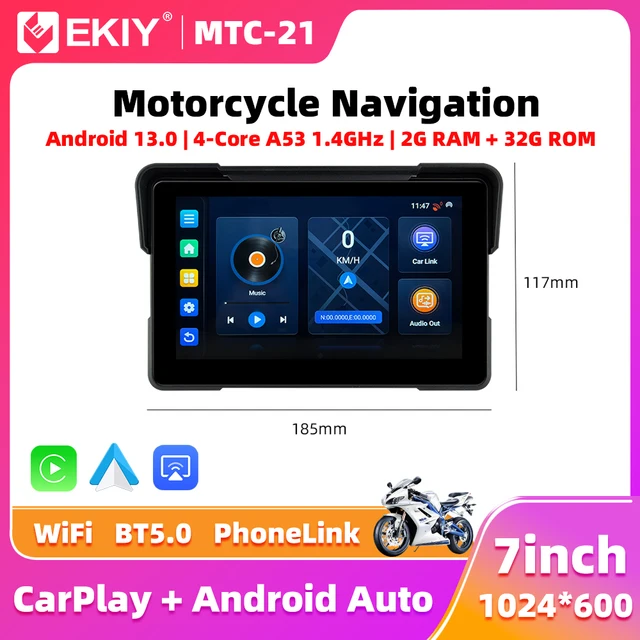 EKIY 7.0" Wireless CarPlay Moto Android Auto Android 13.0 Portable Digital Motorcycle Dashboard GPS Navigation Display Screen