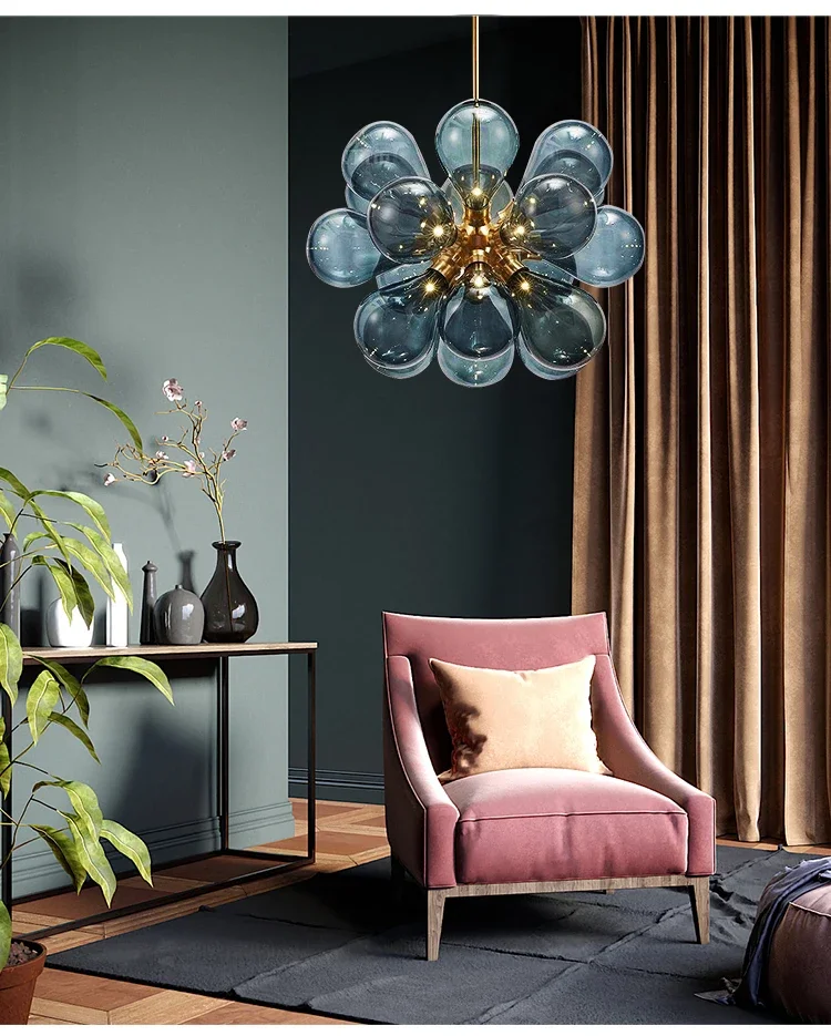 Description Picture 2 of itemModern Moonriver Lighting Fashion Glass Bubble Hanging Lamps for Ceiling Room Decor Chandelier Living Room Color Pendant Light