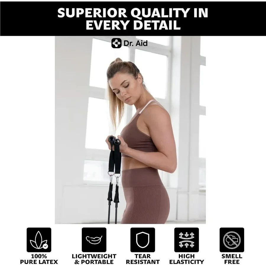 Resistance Bands Set – 5 Stackable Workout Bands with Handles, Pure Latex, High Elasticity & Tear Resistant – Smell-Free Full-Bo