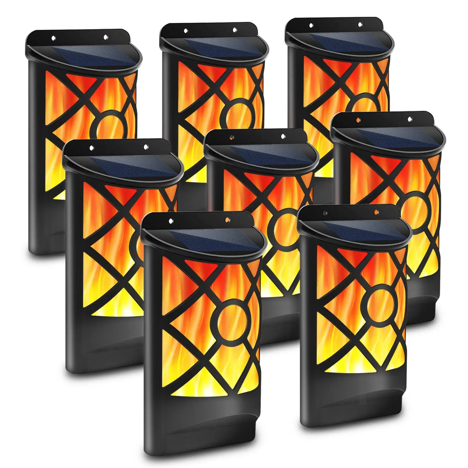 1-8pc Solar Flame Lights Outdoor Wall Mounted Waterproof Flickering Flame Solar Lights Torch Wall Sconce for Patio Deck Driveway