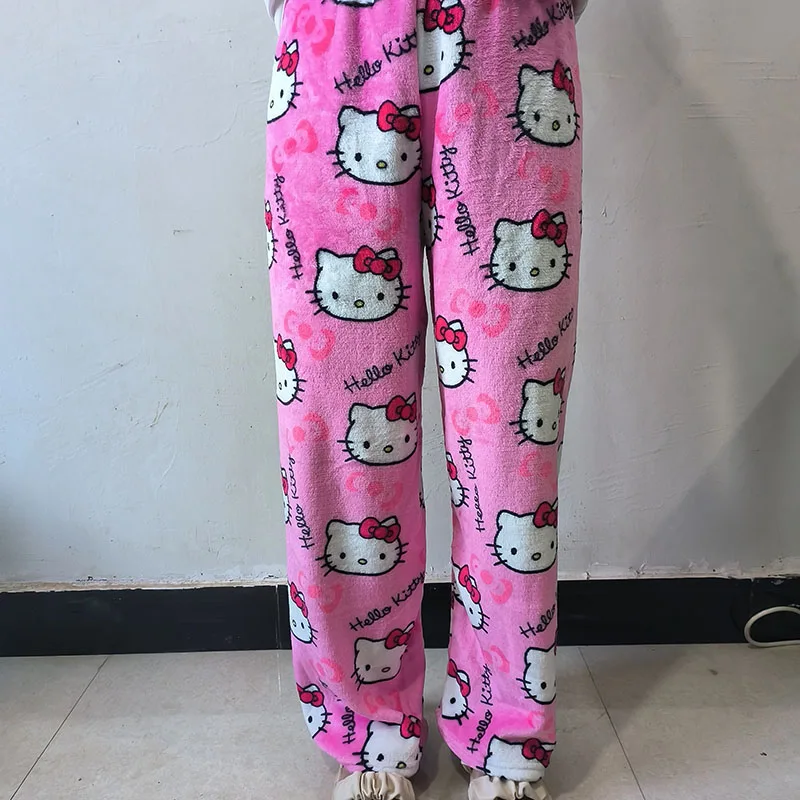 レディースKawaiiハローキティパジャマパンツ、フリースパンツ