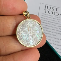 5pcs/lot 21mm Natural San Benito & Cross Mother Pearl Shell Pendant & Charms for Necklace Jesus & Grace Charms for Gift - Image 5