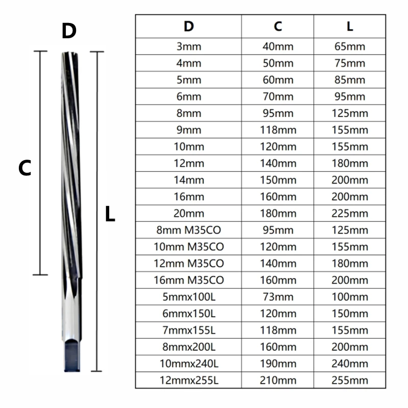 1:50 Spiral Hand Reamer HSS M35 CO D3mm/4mm/5mm/6mm/7mm/8mm/9mm/10mm/11mm/12mm/14mm/16mm/18mm/20mm CNC Tools Machine Tool