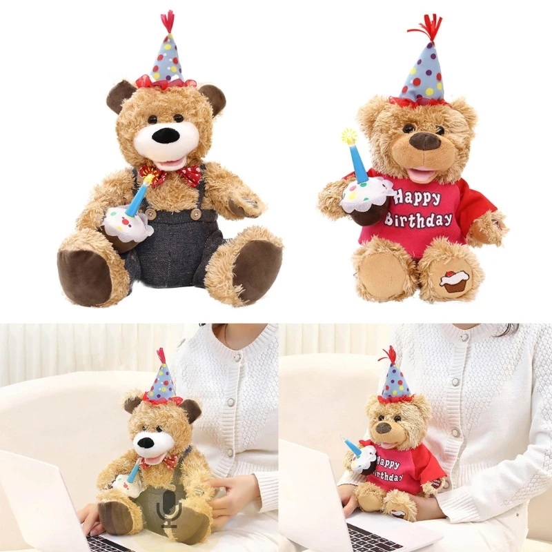 Y55B Electronic Bear Musical Stuffed Animal Singing and Swinging Plush Toy Birthday Gift for Kids Girls Boys Babies Companion