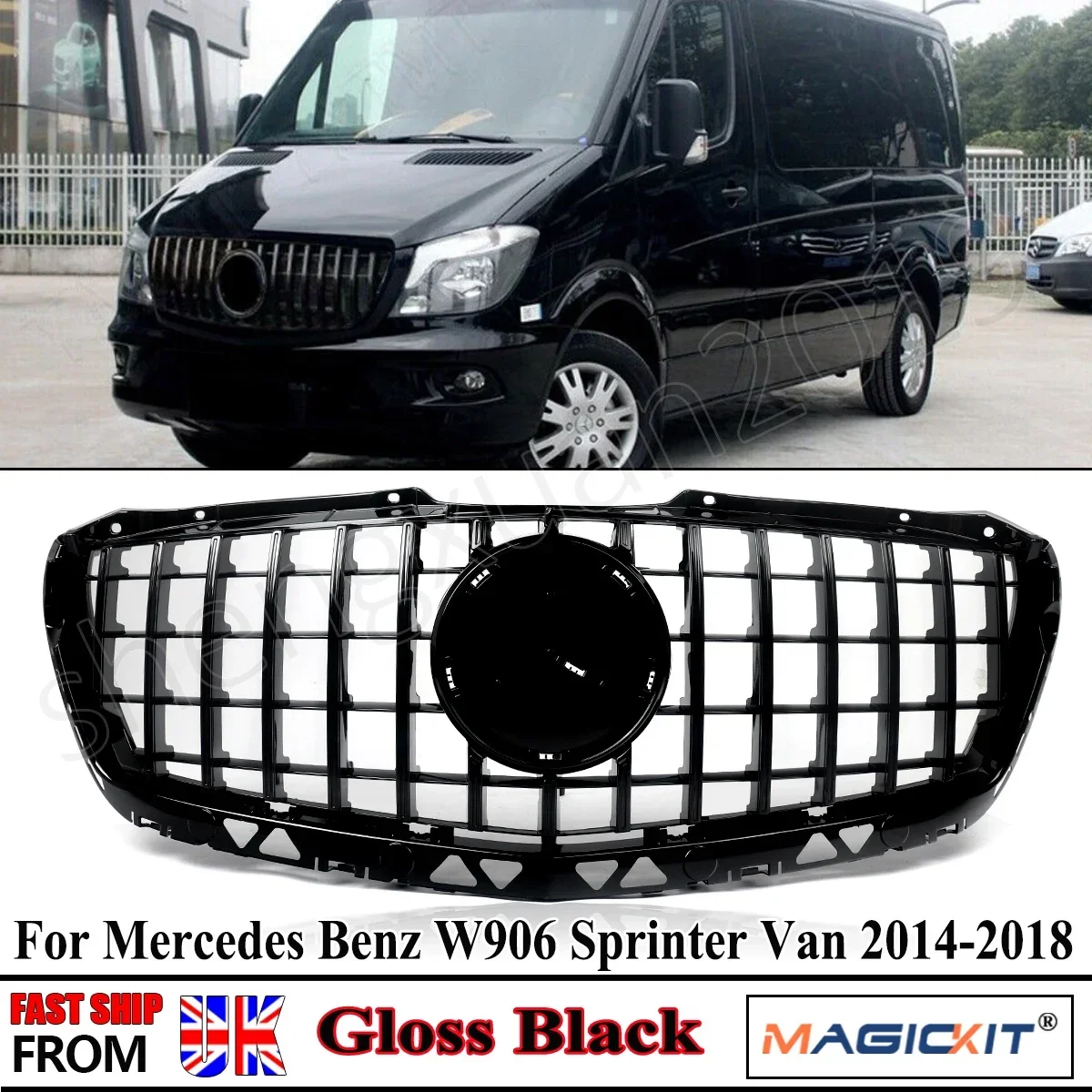 

Полностью черная GT Передняя Верхняя решетка для Benz W906 Sprinter 2500 грузовой фургон 2014-2017