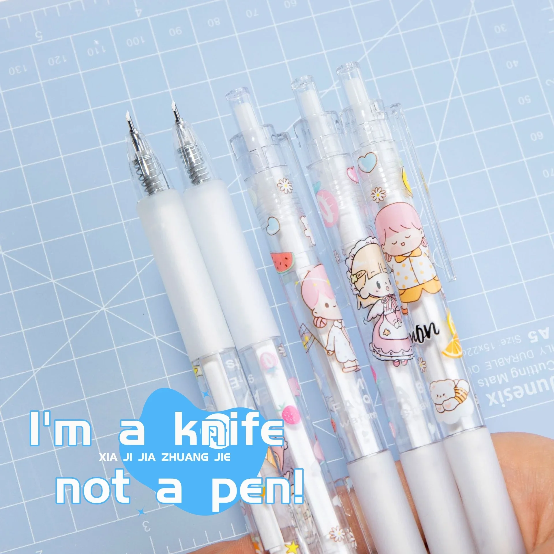 

Cute Cartoon Girl Press Pen Knife Simple Hand Book Accessories Utility Knife Paper Sticker Cutting Tool Safe Small Cutter Head