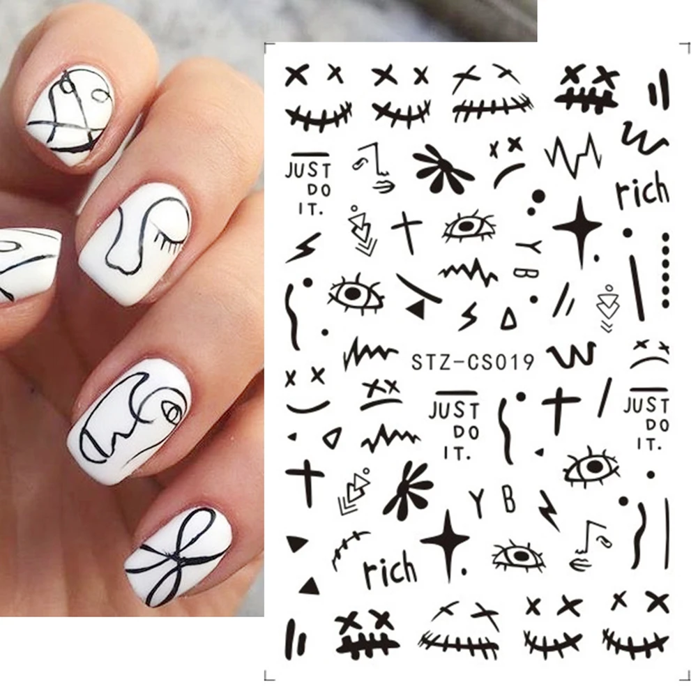 

BeautyBigBang Nails Stickers Black Abstract Ins Vitage Modern Line Nail Art Sticker Nails Foils Decals Tips Manicure Decorations