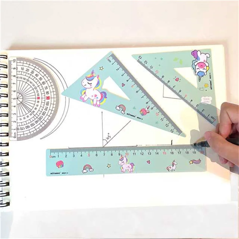 4 in 1 Cute Cartoon Ruler Stationery Set Multifunctional Combination Ruler Triangle Protractor Drawing