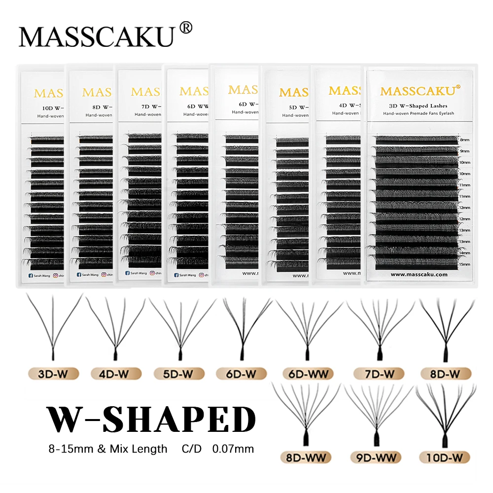 Eyelash Extension MASSCAKU C D Curl Synthetic Hair W Style 3D Effect Hand-woven W Shape Premade Volume Fans