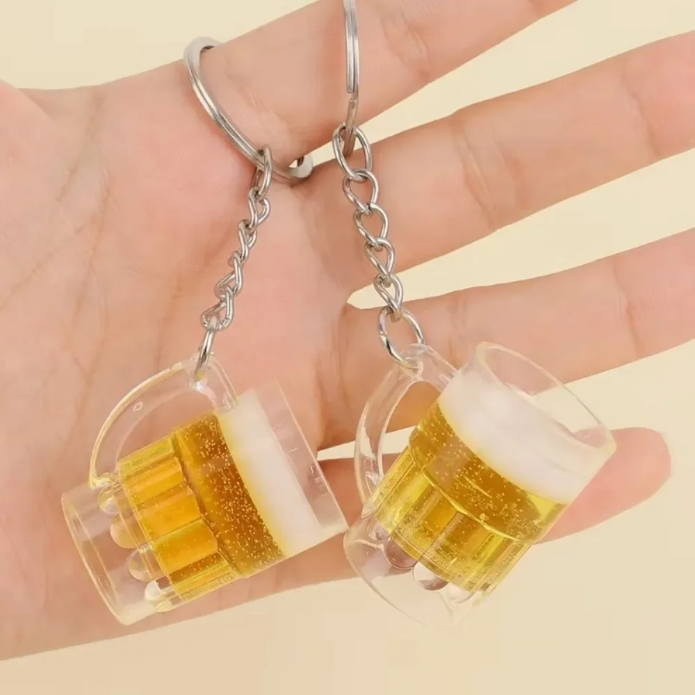Simulation Beer mug keychain Men Women Couple Key Chain Bag Pendant