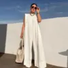 Ladies Bib Pant Suspender Trouser Summer Loose Female Women One-Piece Sleeveless Wide-Leg Rompers Overalls Jumpsuit Streetwear 2