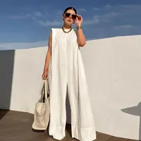Ladies Bib Pant Suspender Trouser Summer Loose Female Women One-Piece Sleeveless Wide-Leg Rompers Overalls Jumpsuit Streetwear 2