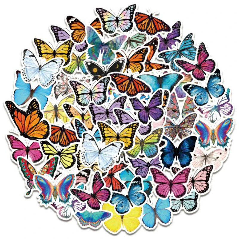 

50Pcs Butterfly Stickers Waterproof Laptop Skateboard Luggage Guitar Stickers