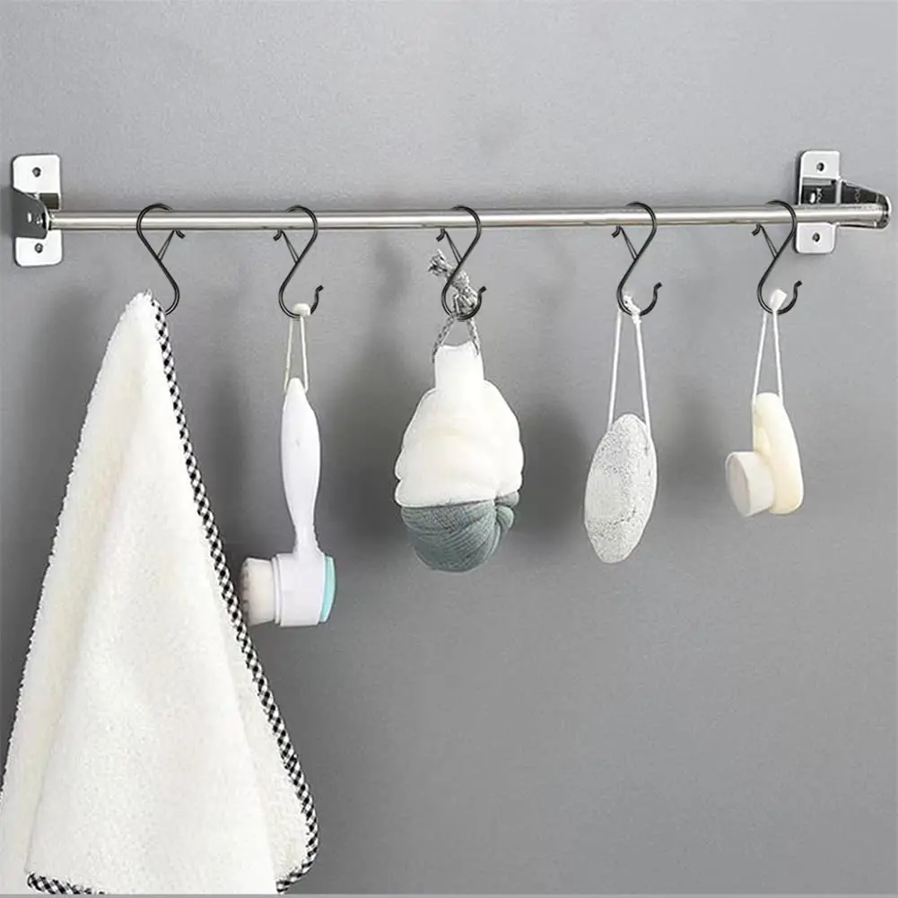 12 PCS Heavy Duty S-Hooks With Safety Clasps - 3.5 Inch Black Steel Hooks For Hanging Pots, Plants, Utensils, Towels
