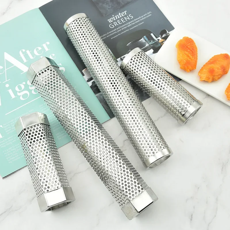Stainless Steel BBQ Smoker Grill Tube Perforated Mesh Smoker Tube Filter Gadget Generator Pellet Smoking BBQ Accessories Tools