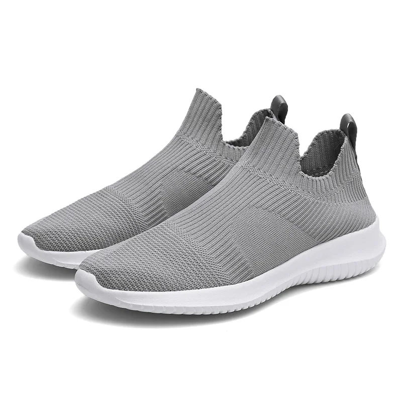 Solid White Fashion Knitting Casual Shoes Men Super Light Breathable Stretch Socks Sneakers Slip On Tenis Masculino Black Zapato