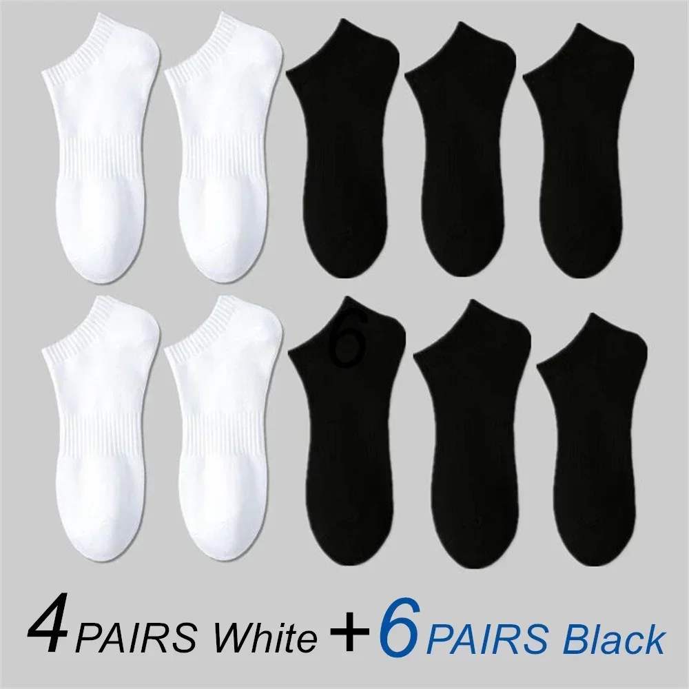 Premium Cotton Unisex Ankle Socks - Classic Black & White, High-Quality Summer/Autumn Collection (10 Pairs)