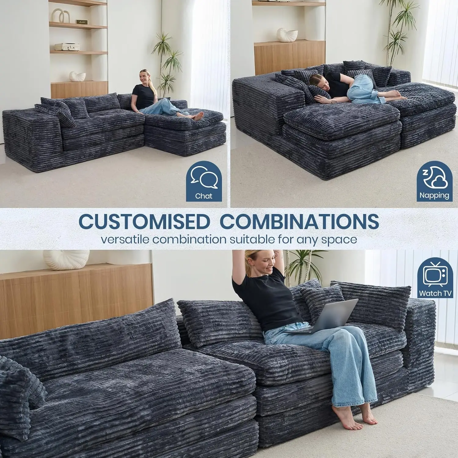 Plush Corduroy Sectional Sofa 4