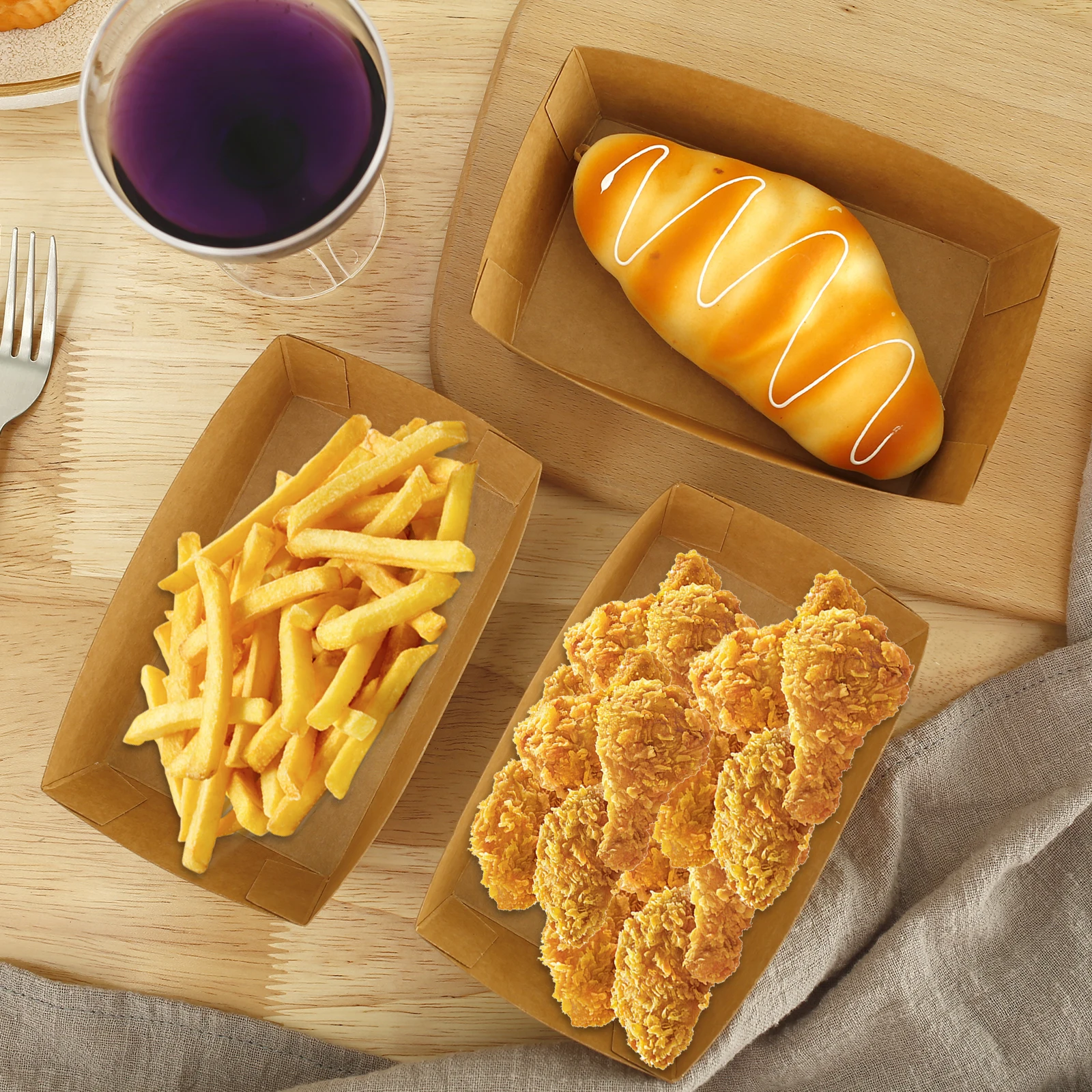 Paper Food Trays Disposable 100 Pack – Grease-Resistant Kraft Paper Snack Serving Boats... - SKU TFT16564 - UGI Packaging