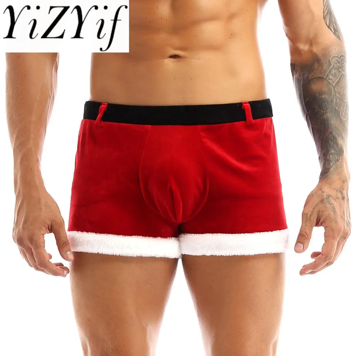 

Red Mens Christmas Santa Claus Boxer Shorts Soft Velvet Christmas Fancy Party Cosplay Costume Underwear Panties Boxer Briefs