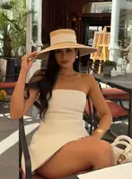 Summer straw hat black edging French elegant ladies seaside travel sun hat Hepburn style wide brim straw hat  кепка женская - Image 5