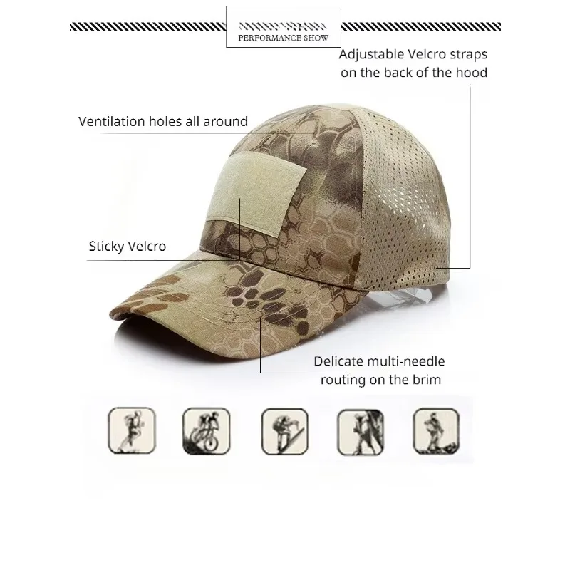 Outdoor Camouflage Sports Caps for Men Woman Adult Mesh Adjustable Golf Cycling Running Fishing Hunting Hiking Basketball Hats