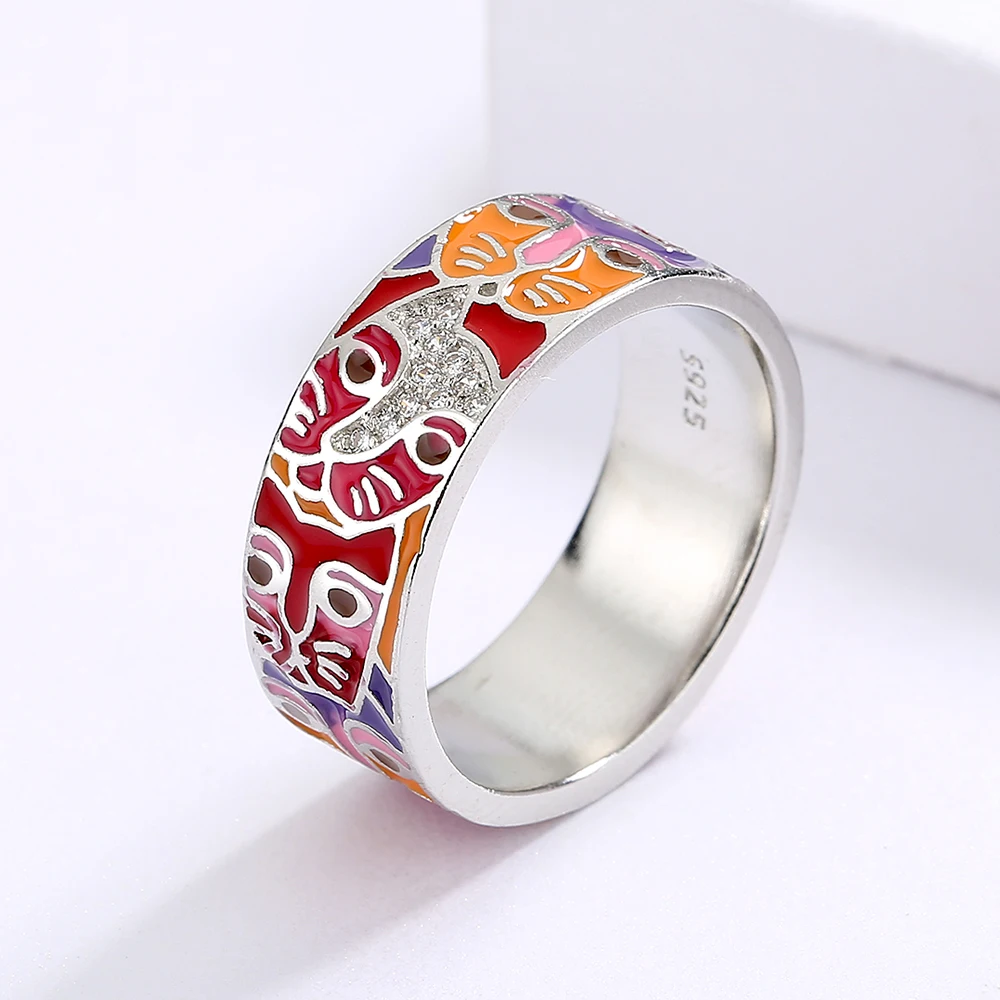 silver rings silver ring wedding rings Ring for Women's Fashion Color Epoxy Cat Face Ring Unique Handmade Enamel Jewelry 925 Silver Wedding Bridal