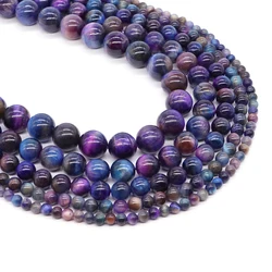 Enchanting Starry Sky Tiger Eye Round Beads for DIY Jewelry Making - Bracelet Crafting Supplies, 15 Strand (Sky Colors Tiger Eye)