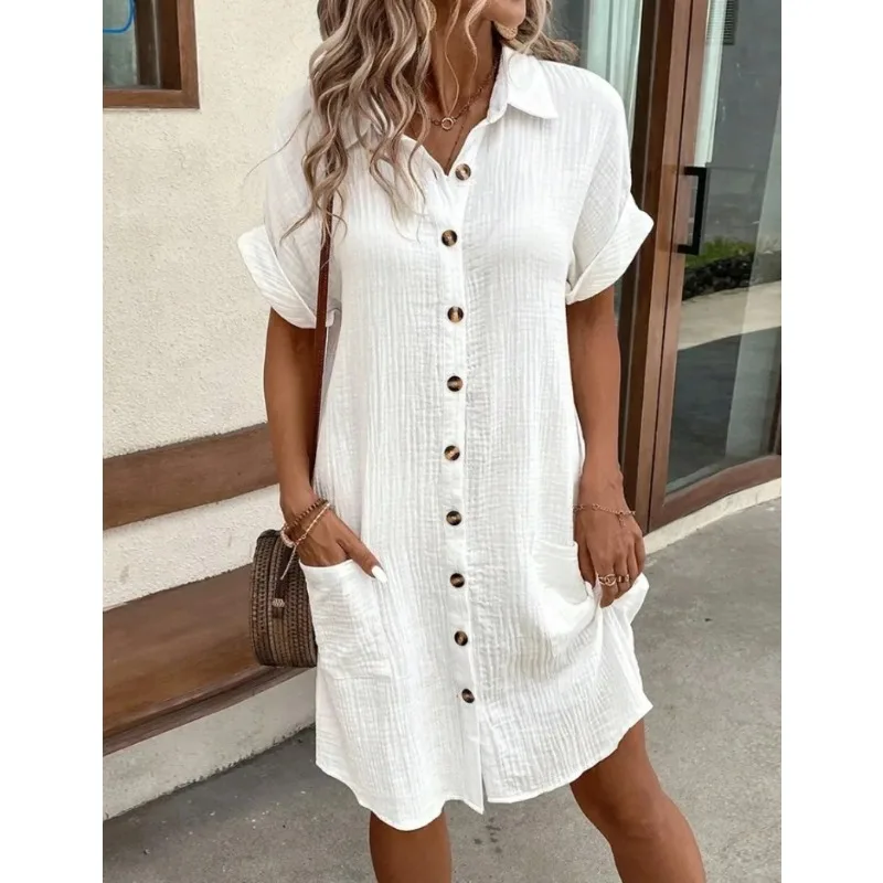 AEL Summer pure color ladies short style dress casual commuter sleeveless slit sash skirt