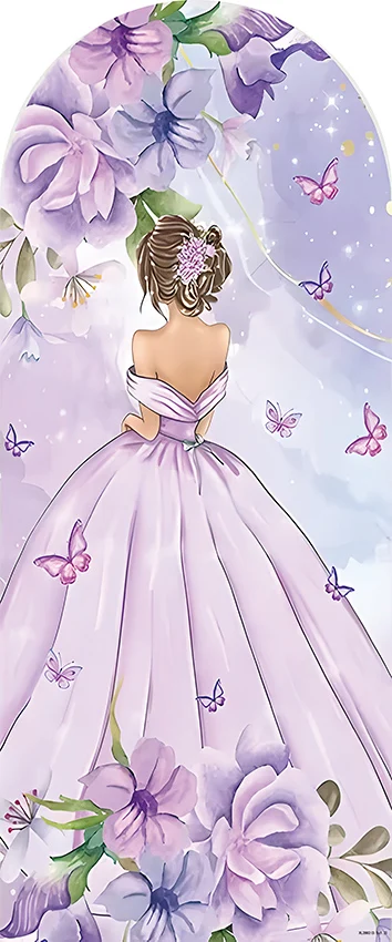 Mehofond Quinceanera Flower Dress Girl Birthday Party Wedding Birthday Arched Backdrop Purple Butterfly Decor Background photo backdrop